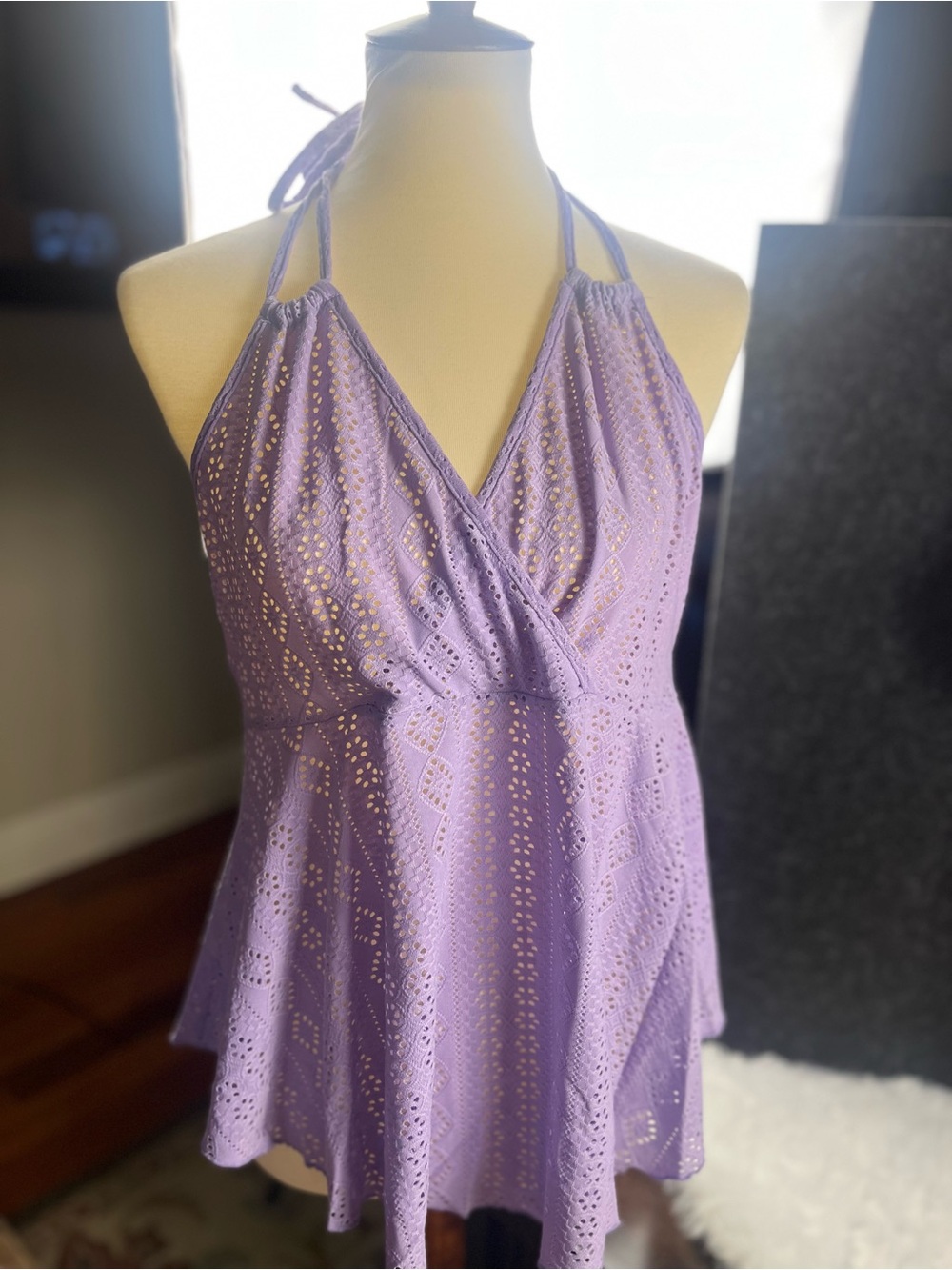 SHEIN NWOT Lavender Eyelet Halter Crossover Tank
